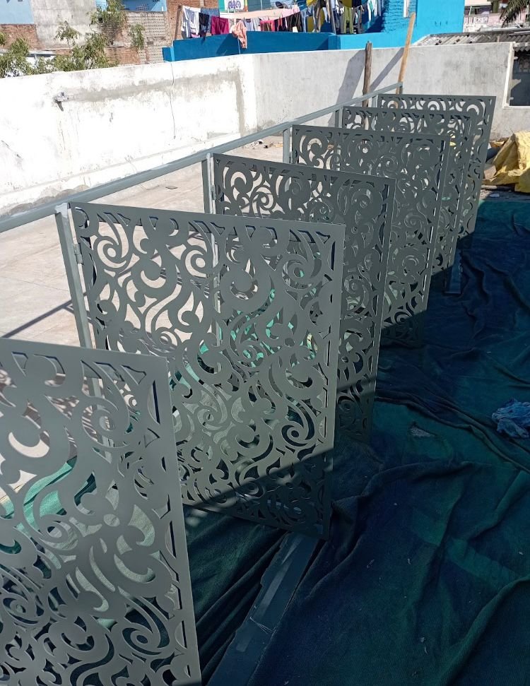 Laser-cut decorative metal panels ready for installation